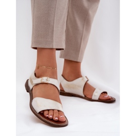 Leather flat women's sandals Zazoo 3014 zloty wiped golden 2