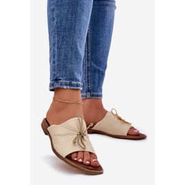 Zazoo 2659 Women's leather slippers beige 1