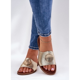 Zazoo 2938 Flat -heeled leather flip flops with golden ornament 5