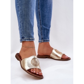 Zazoo 2938 Flat -heeled leather flip flops with golden ornament 2
