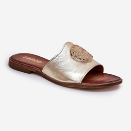 Zazoo 2938 Flat -heeled leather flip flops with golden ornament 4