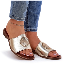 Zazoo 2938 Flat -heeled leather flip flops with golden ornament 6