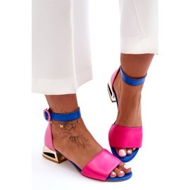 Leather Sandals On Golden Heels Laura Messi 2143 Pink-Blue 3