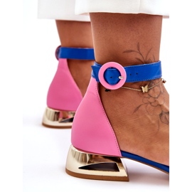 Leather Sandals On Golden Heels Laura Messi 2143 Pink-Blue 4