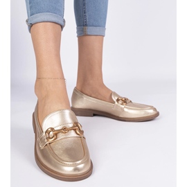 Golden women's loafers with golden decoration 1