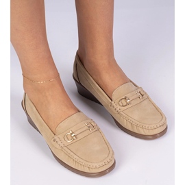 Women's moccasins on a wedge with a matte finish beige 1