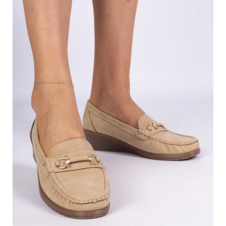Women's moccasins on a wedge with a matte finish beige 2