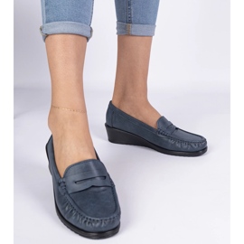 Navy women's wedge moccasins blue 1