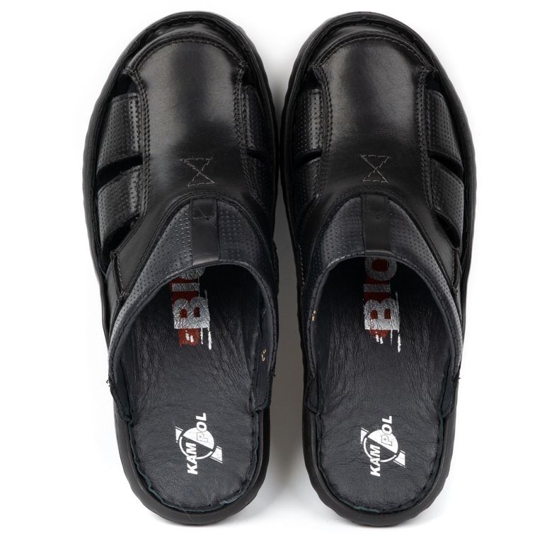 Kampol Men's leather flip-flops 224KAM black 1