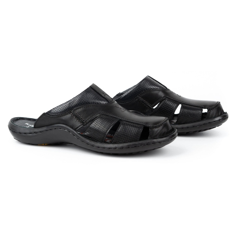 Kampol Men's leather flip-flops 224KAM black 4