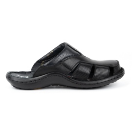 Kampol Men's leather flip-flops 224KAM black 2