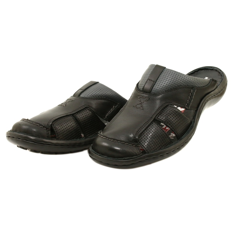 Kampol Men's leather flip-flops 224KAM black 8