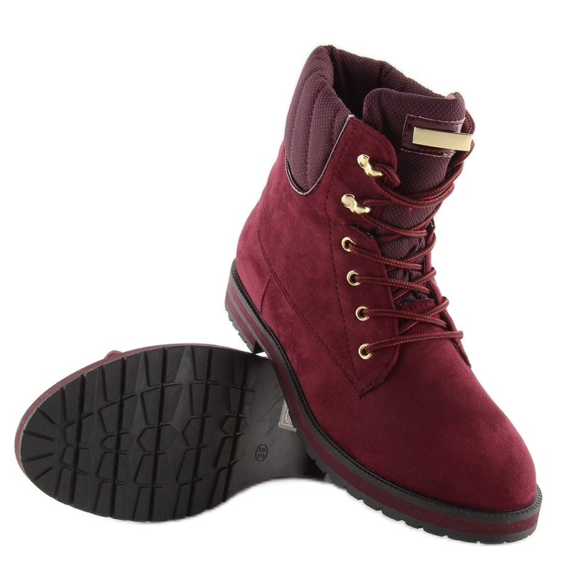 Lace-up boots, burgundy wine red 2