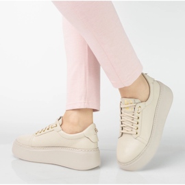 Women's leather sneakers on the Pollonus beige 5-1722-002 platform 1