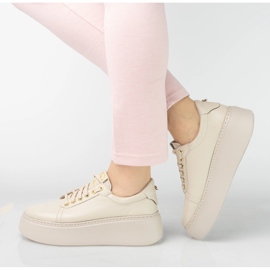 Women's leather sneakers on the Pollonus beige 5-1722-002 platform 2