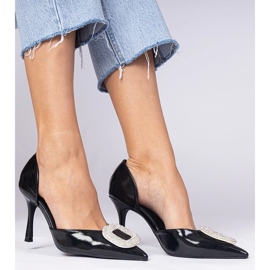 Black high heels decorated with zircons 1