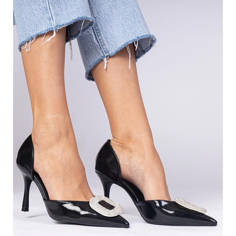 Black high heels decorated with zircons 1