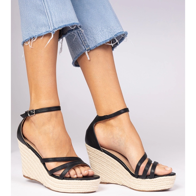 Black sandals espadrilles on wedge 2 Black sandals espadrilles on wedge 2
