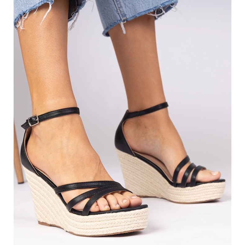 Black sandals espadrilles on wedge 1 Black sandals espadrilles on wedge 1