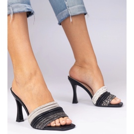 Black elegant heels decorated with zircons 2