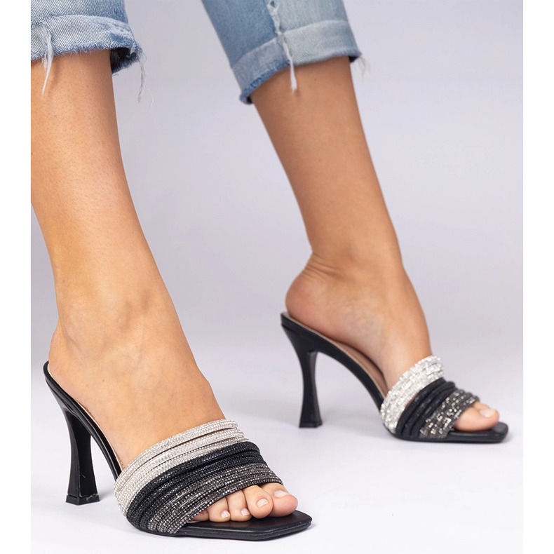 Black elegant heels decorated with zircons 2