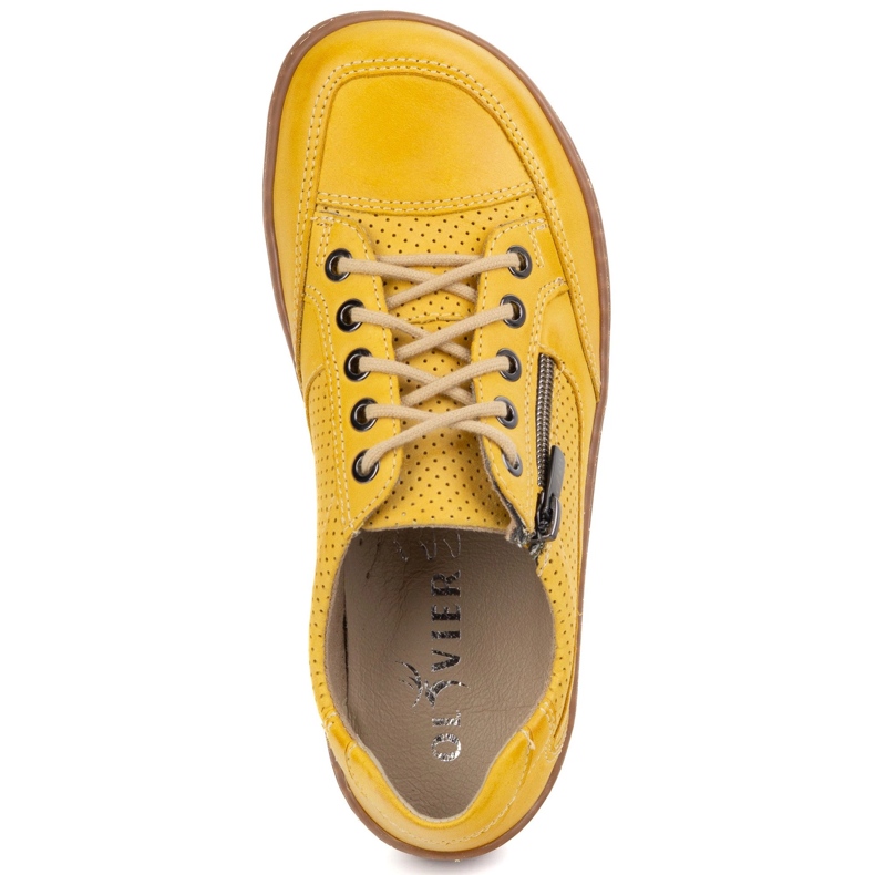 Barefoot women minimalist leather sneakers Olivier 770 perforated yellow 1