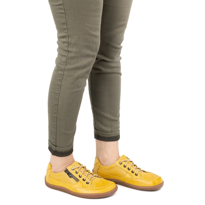 Barefoot women minimalist leather sneakers Olivier 770 perforated yellow 2