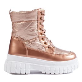 Women's gold snow boots with laces golden 1