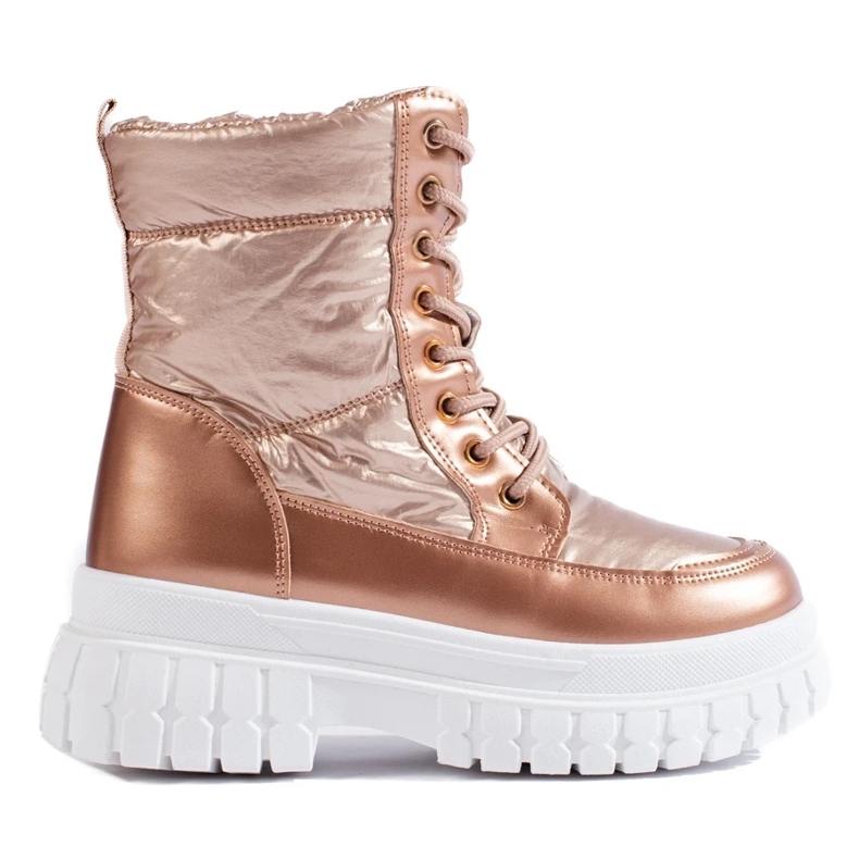 Women's gold snow boots with laces golden 1