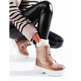 Women's gold snow boots with laces golden 2