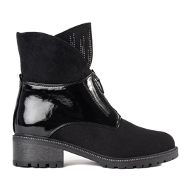 Black suede women's ankle boots with crystals 2