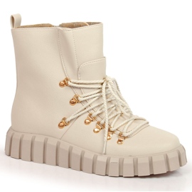 Warm women's platform boots, beige Potocki WOL108B 1