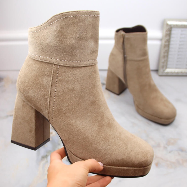 M. DASZYŃSKI Suede boots on a high heel and platform, insulated beige M.Daszyński MR2288-4 1