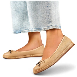 Comfortable beige women's ballet flats with a bow GD-XR392A-BE 1