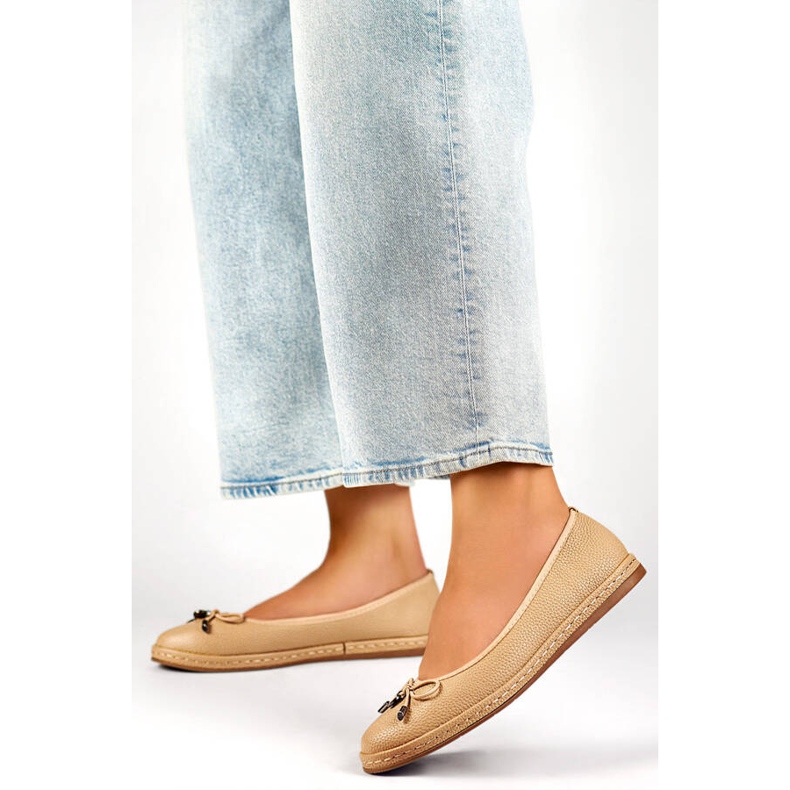 Comfortable beige women's ballet flats with a bow GD-XR392A-BE 2
