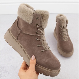 Women's leather boots with fur on the brown platform Rieker 70402-24 beige 1