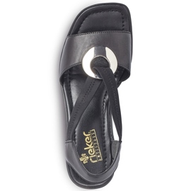 Women's leather sandals with rubber bands black Rieker 62662-01 1
