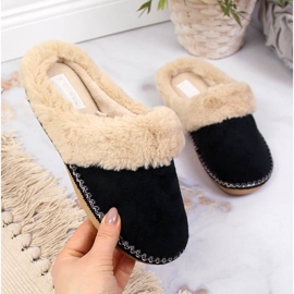 Black Cloxx home women's slippers with fur 2