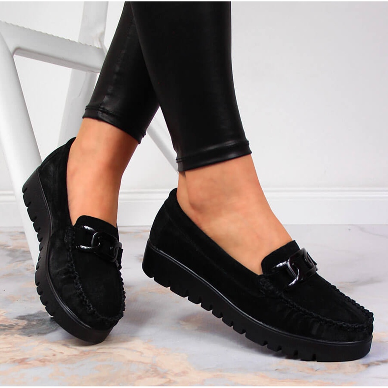 Women's black leather moccasins on the platform Filippo DP3334 2