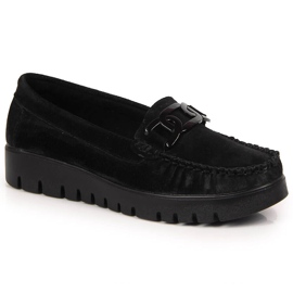 Women's black leather moccasins on the platform Filippo DP3334 1