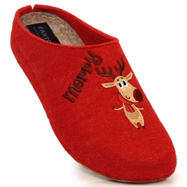 Comfortable women's slippers with reindeer and snowman Panto Fino KK267037 red 1