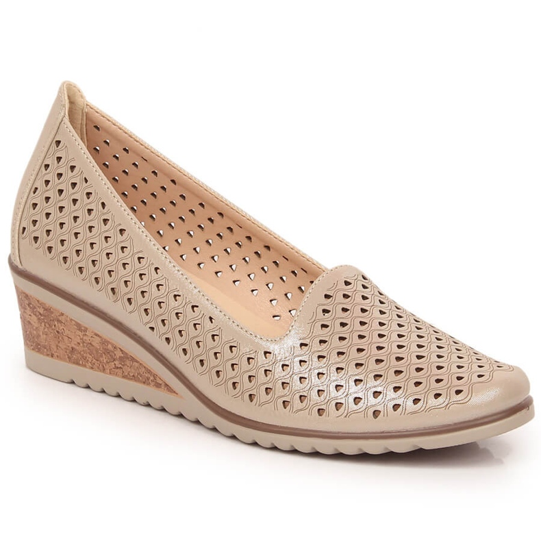 Women's shimmering beige openwork wedge shoes Potocki SZ12018 1