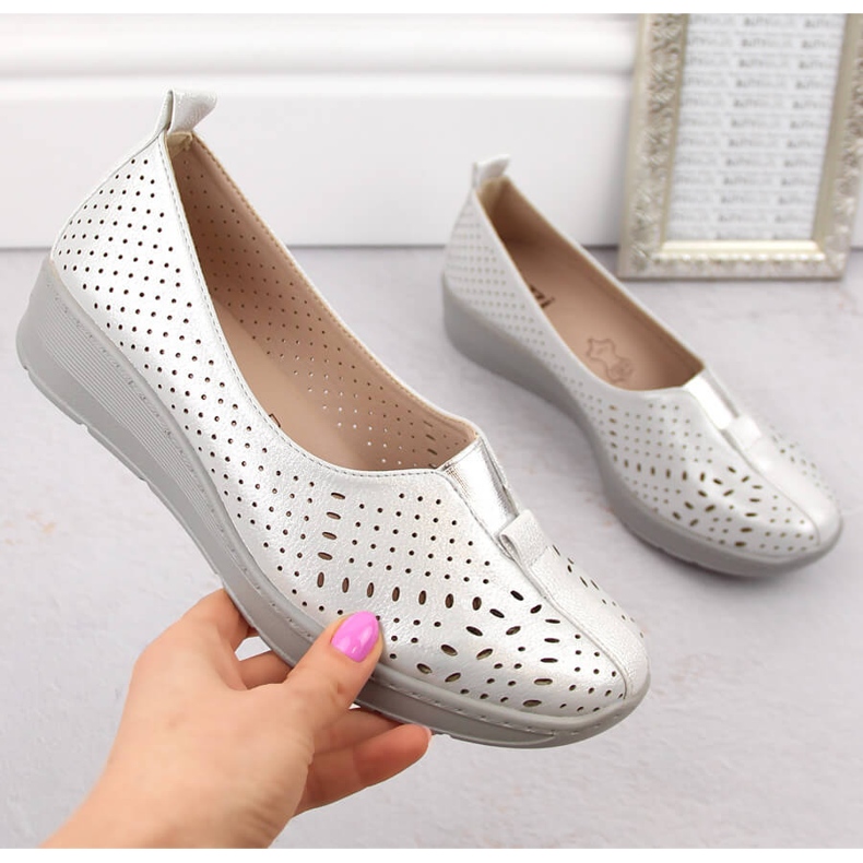 Women's openwork silver slip-on shoes Jezzi RMR1840-13 1