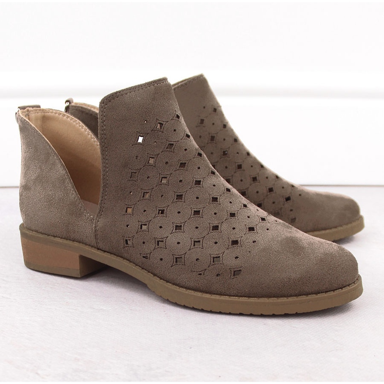 M. DASZYŃSKI Women's openwork suede slip-on boots brown M.Daszyński SA62-102 2