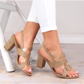 Women's transparent beige suede sandals on the post Sabatina S163-1 1