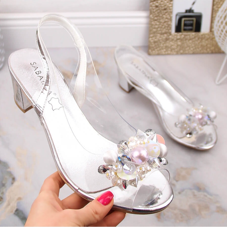 2014-5 Women's Transparent Sandals with Beads Silver Sabatina 1