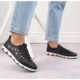 Women's leather openwork slip-on shoes, navy blue Rieker 49956-14 7