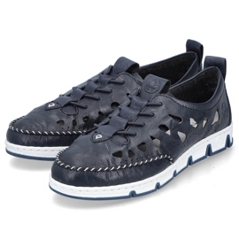 Women's leather openwork slip-on shoes, navy blue Rieker 49956-14 20