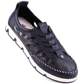 Women's leather openwork slip-on shoes, navy blue Rieker 49956-14 9