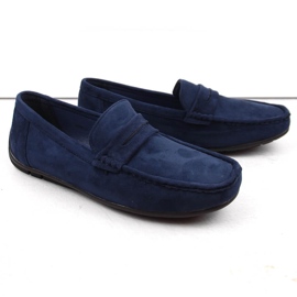 News Suede shoes, men's slip-on moccasins, navy blue Unisoft 7710 2